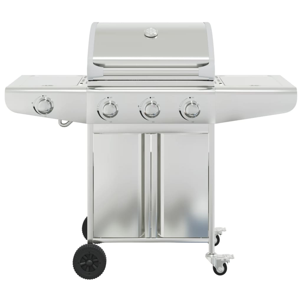 Gasbarbecue met 4 branders roestvrij staal zilverkleurig is nu te koop bij PeponiXL, paradijselijk wonen!