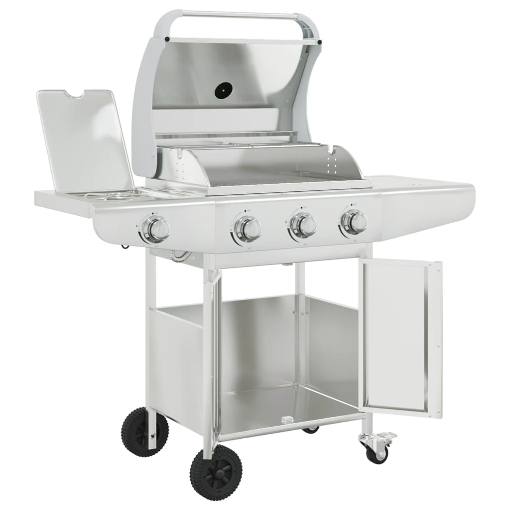 Gasbarbecue met 4 branders roestvrij staal zilverkleurig is nu te koop bij PeponiXL, paradijselijk wonen!