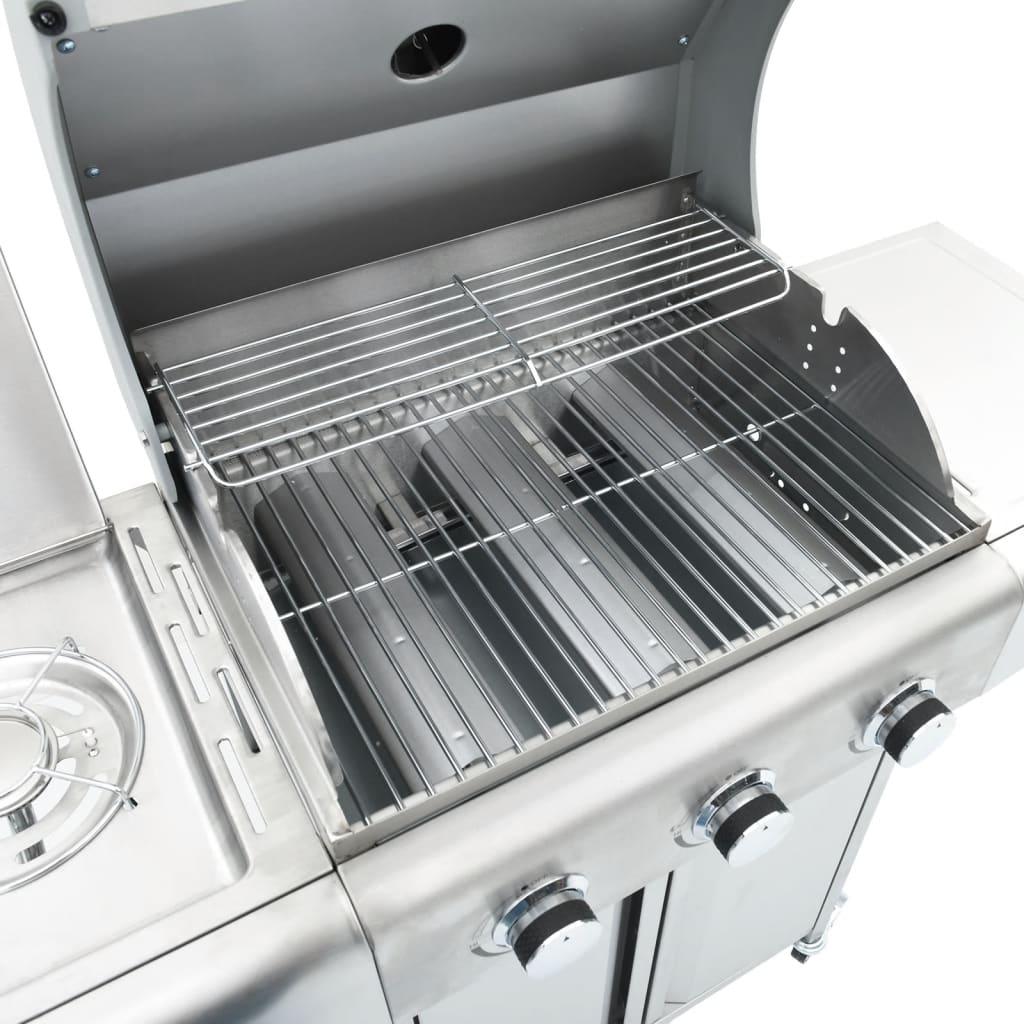 Gasbarbecue met 4 branders roestvrij staal zilverkleurig is nu te koop bij PeponiXL, paradijselijk wonen!