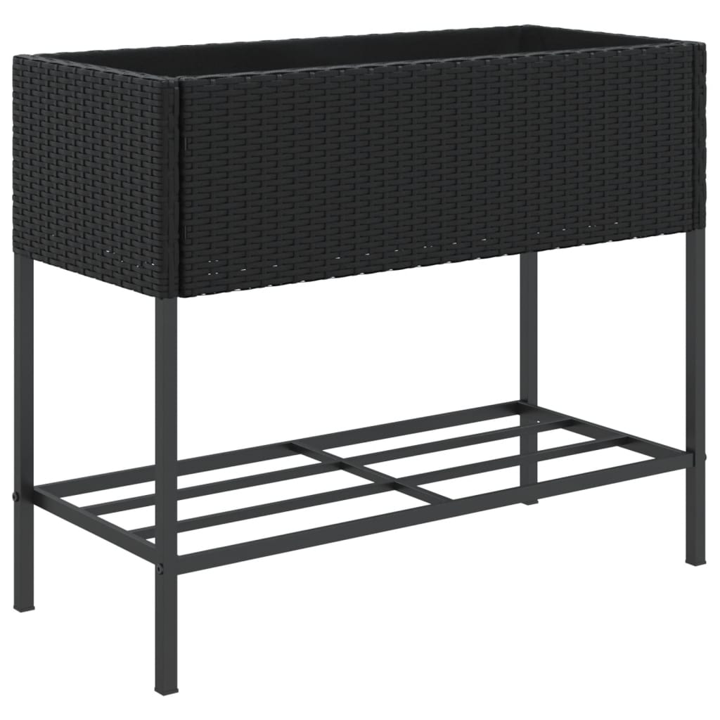 Plantenbak met schap poly rattan zwart is nu te koop bij PeponiXL, paradijselijk wonen!