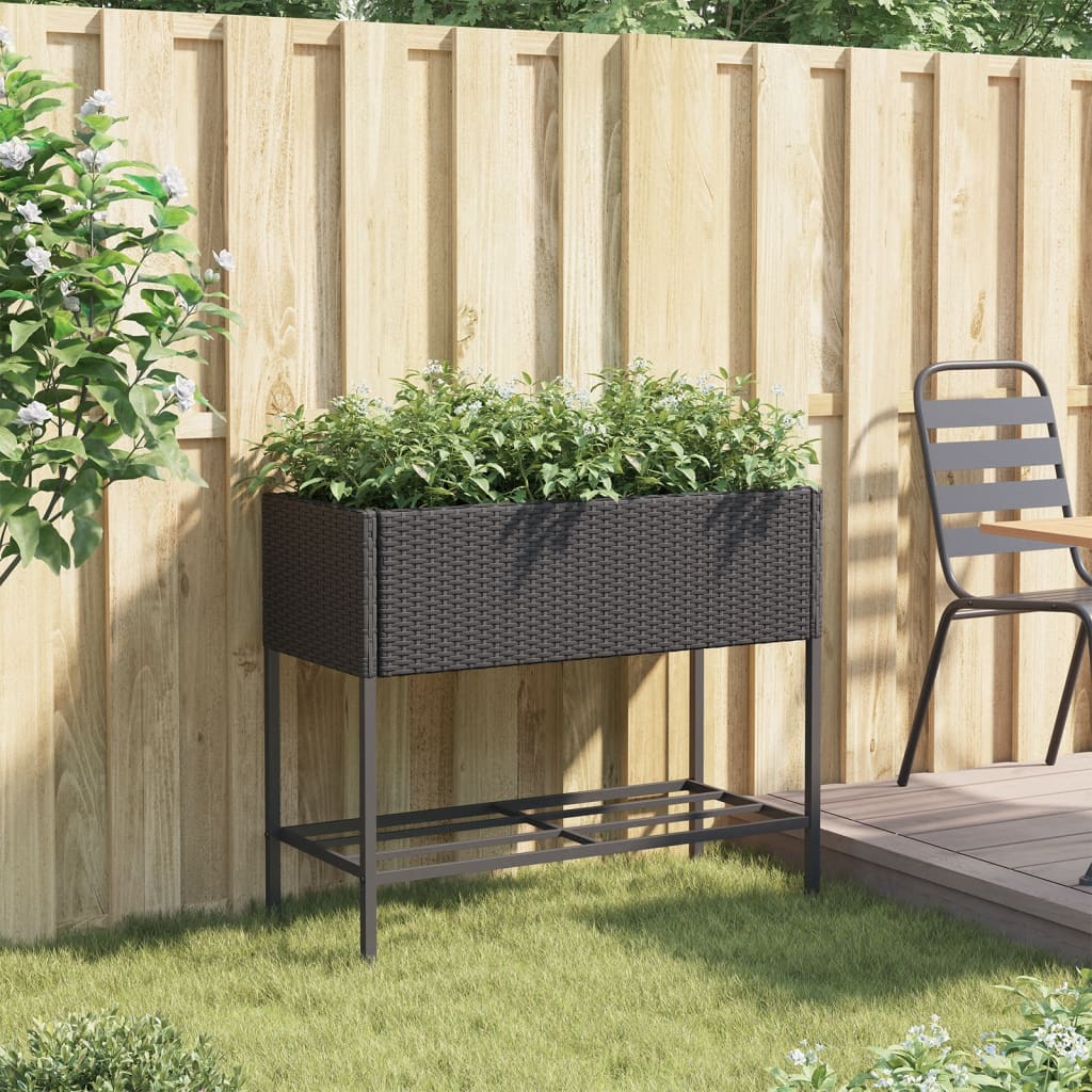 Plantenbak met schap poly rattan zwart is nu te koop bij PeponiXL, paradijselijk wonen!