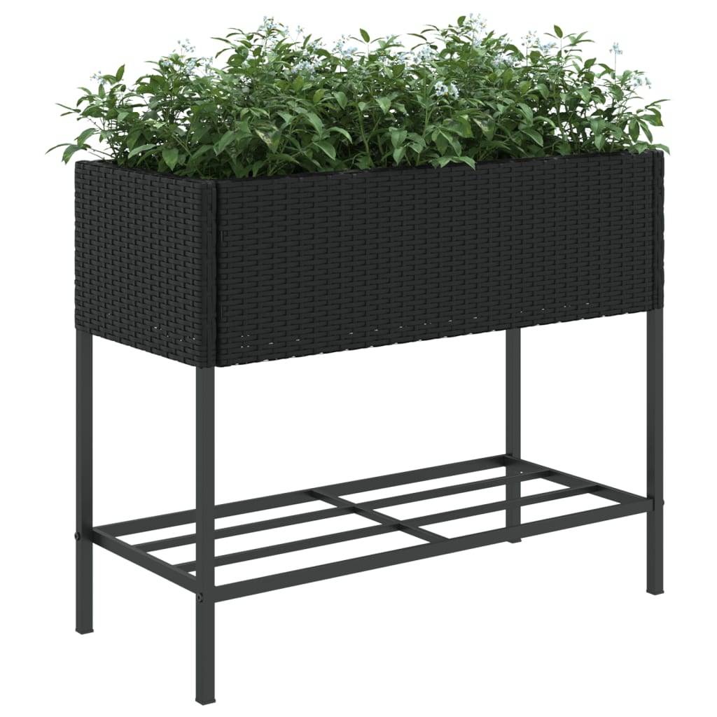 Plantenbak met schap poly rattan zwart is nu te koop bij PeponiXL, paradijselijk wonen!