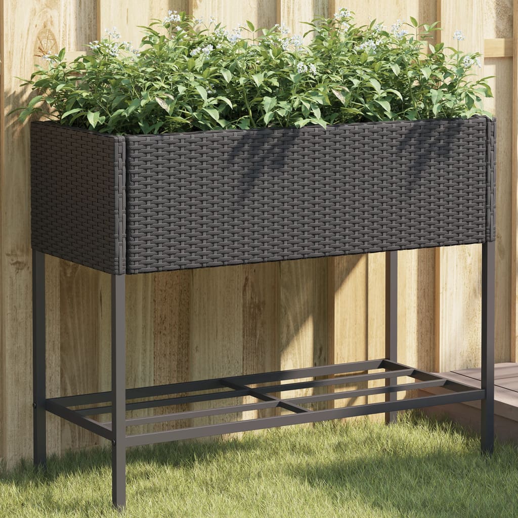 Plantenbak met schap poly rattan zwart is nu te koop bij PeponiXL, paradijselijk wonen!