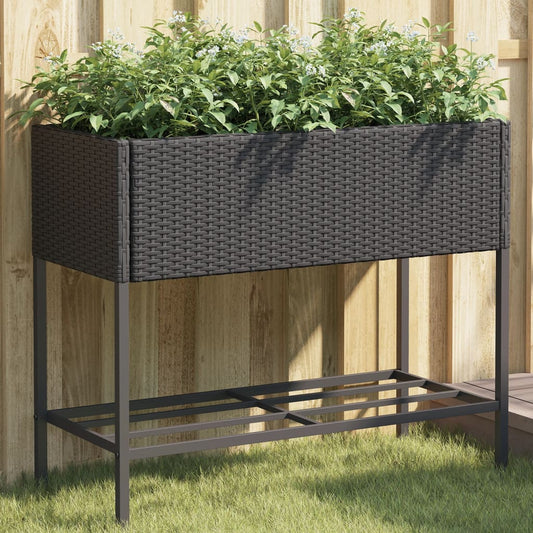 Plantenbak met schap poly rattan zwart is nu te koop bij PeponiXL, paradijselijk wonen!