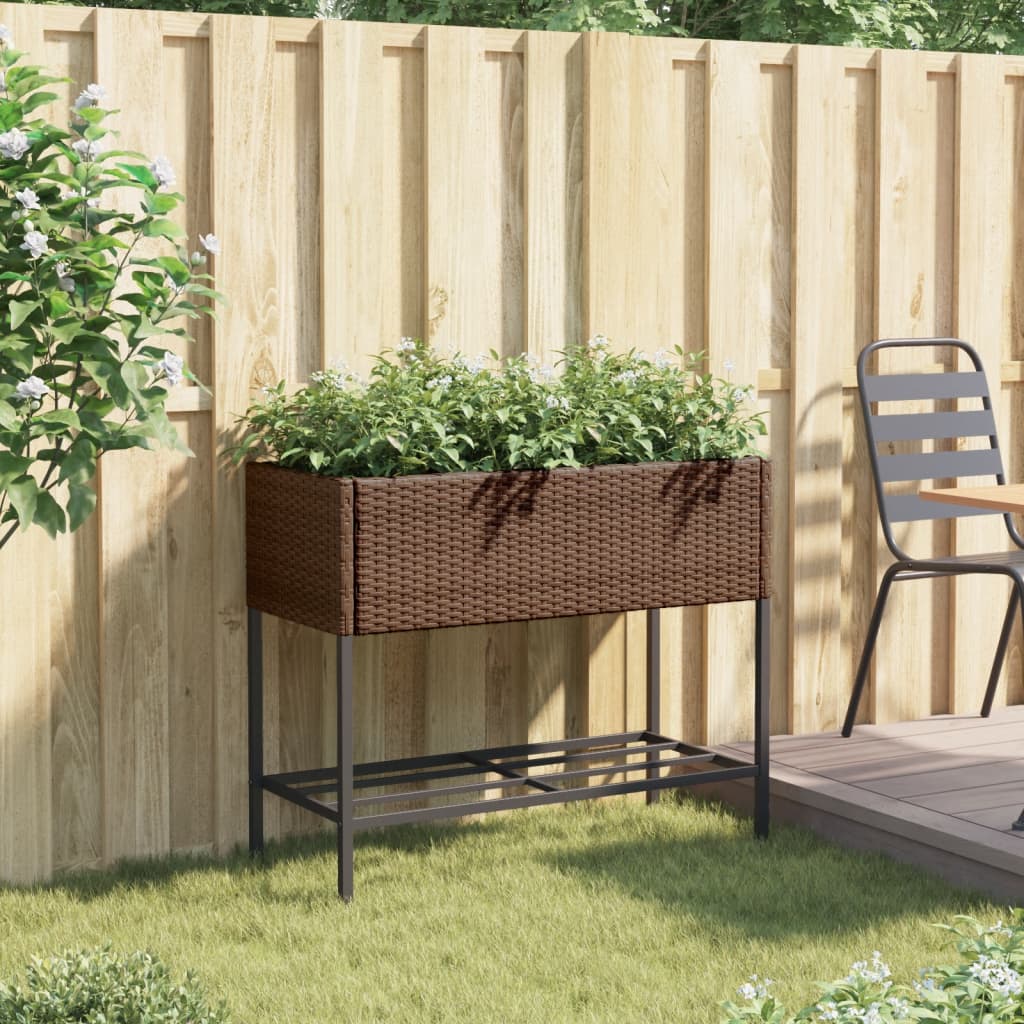 Plantenbak met schap poly rattan bruin is nu te koop bij PeponiXL, paradijselijk wonen!