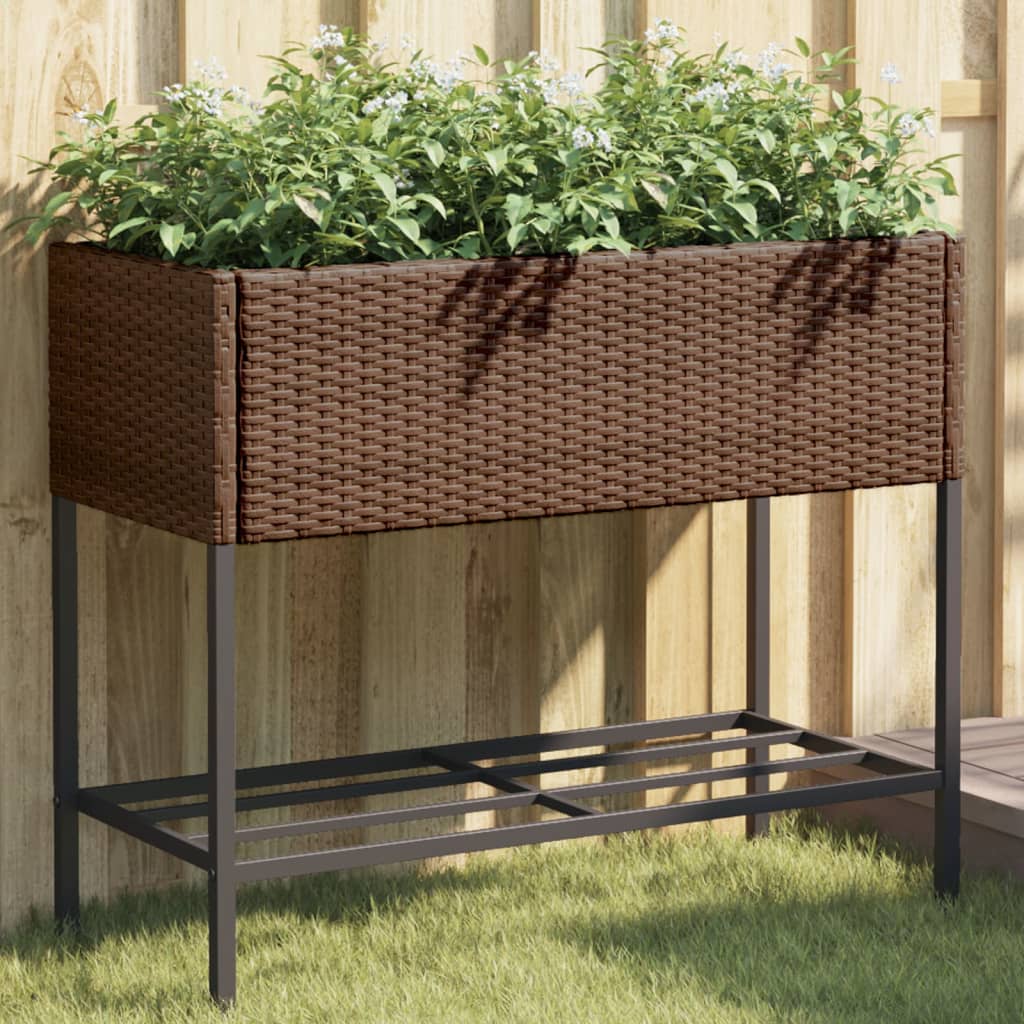 Plantenbak met schap poly rattan bruin is nu te koop bij PeponiXL, paradijselijk wonen!