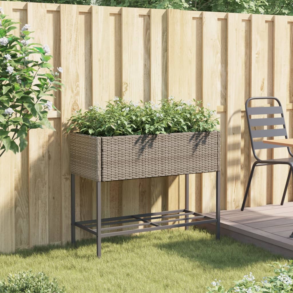 Plantenbak met schap poly rattan grijs is nu te koop bij PeponiXL, paradijselijk wonen!