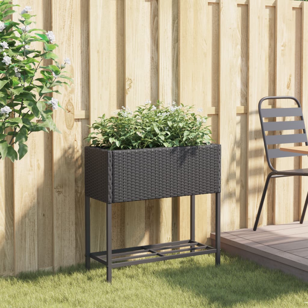 Plantenbak met schap poly rattan zwart is nu te koop bij PeponiXL, paradijselijk wonen!