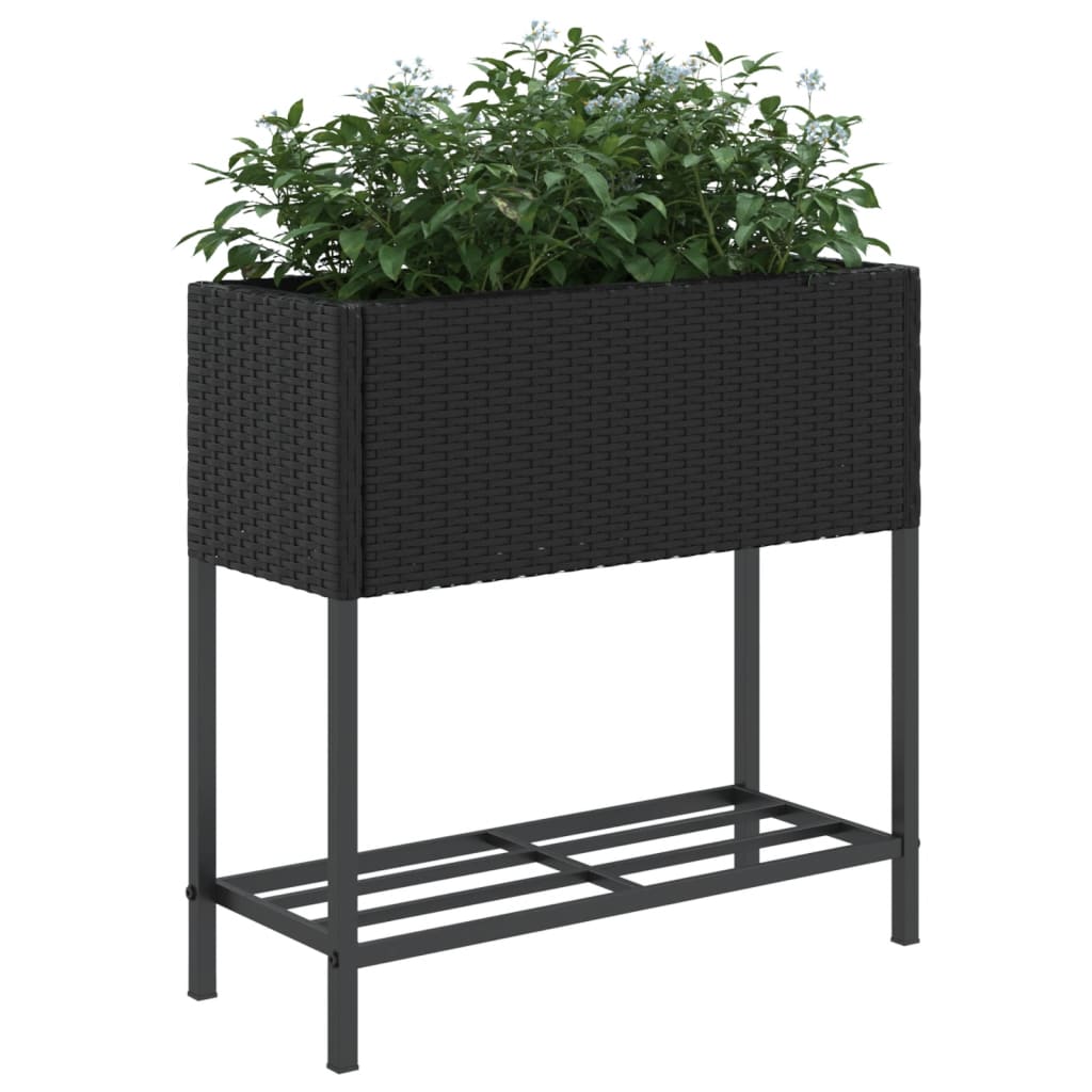 Plantenbak met schap poly rattan zwart is nu te koop bij PeponiXL, paradijselijk wonen!
