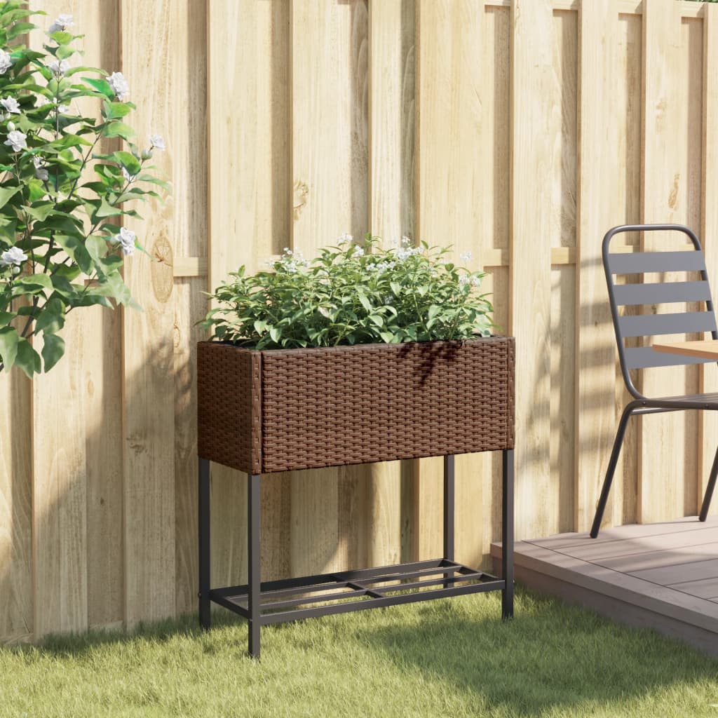 Plantenbak met schap poly rattan bruin is nu te koop bij PeponiXL, paradijselijk wonen!