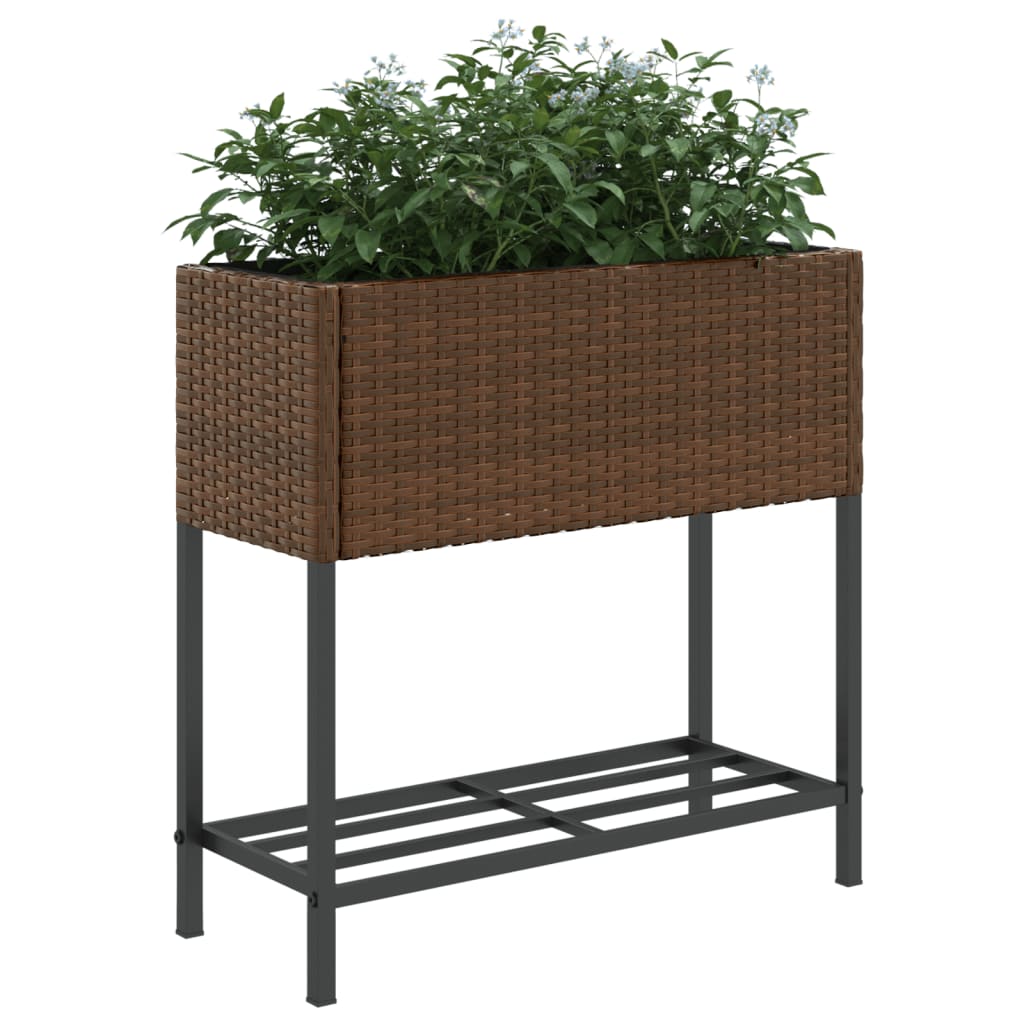 Plantenbak met schap poly rattan bruin is nu te koop bij PeponiXL, paradijselijk wonen!