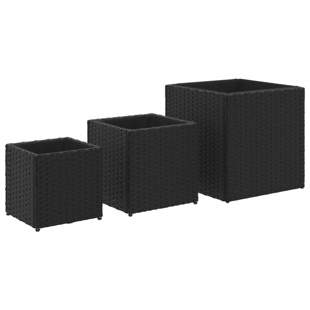 Plantenbakken 3 st poly rattan zwart is nu te koop bij PeponiXL, paradijselijk wonen!
