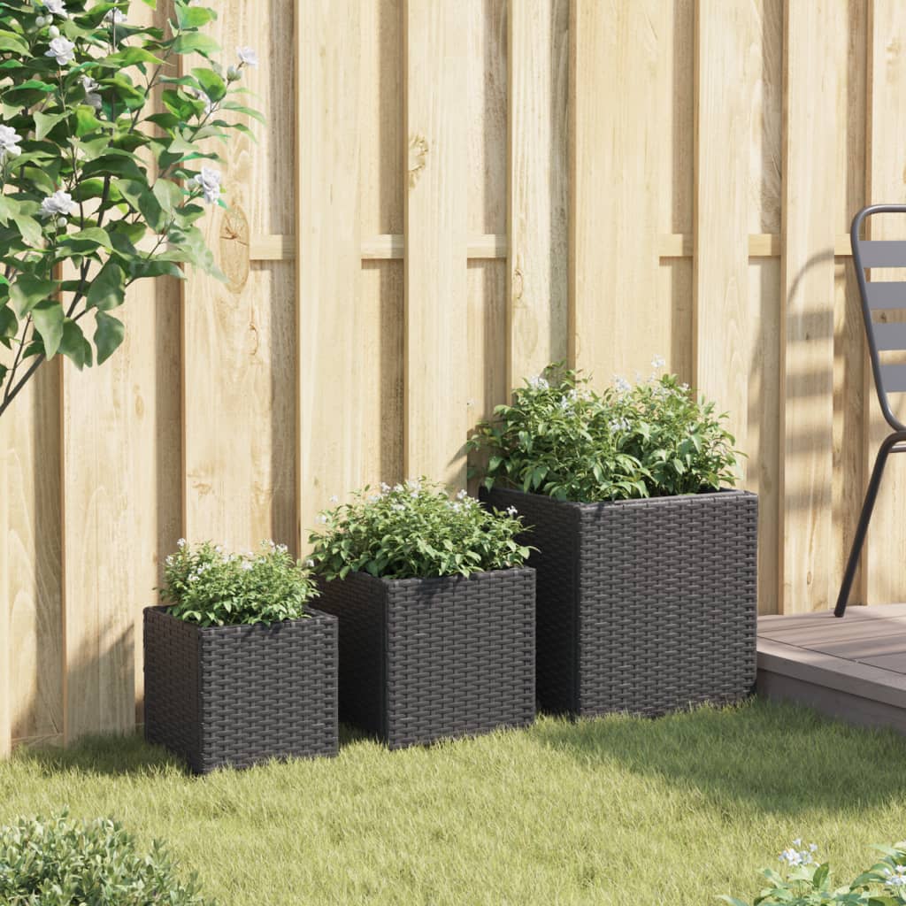 Plantenbakken 3 st poly rattan zwart is nu te koop bij PeponiXL, paradijselijk wonen!