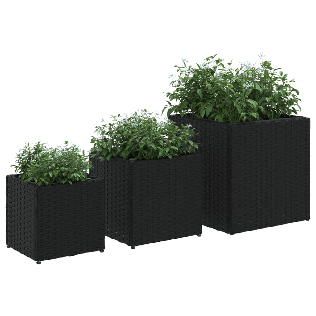 Plantenbakken 3 st poly rattan zwart is nu te koop bij PeponiXL, paradijselijk wonen!