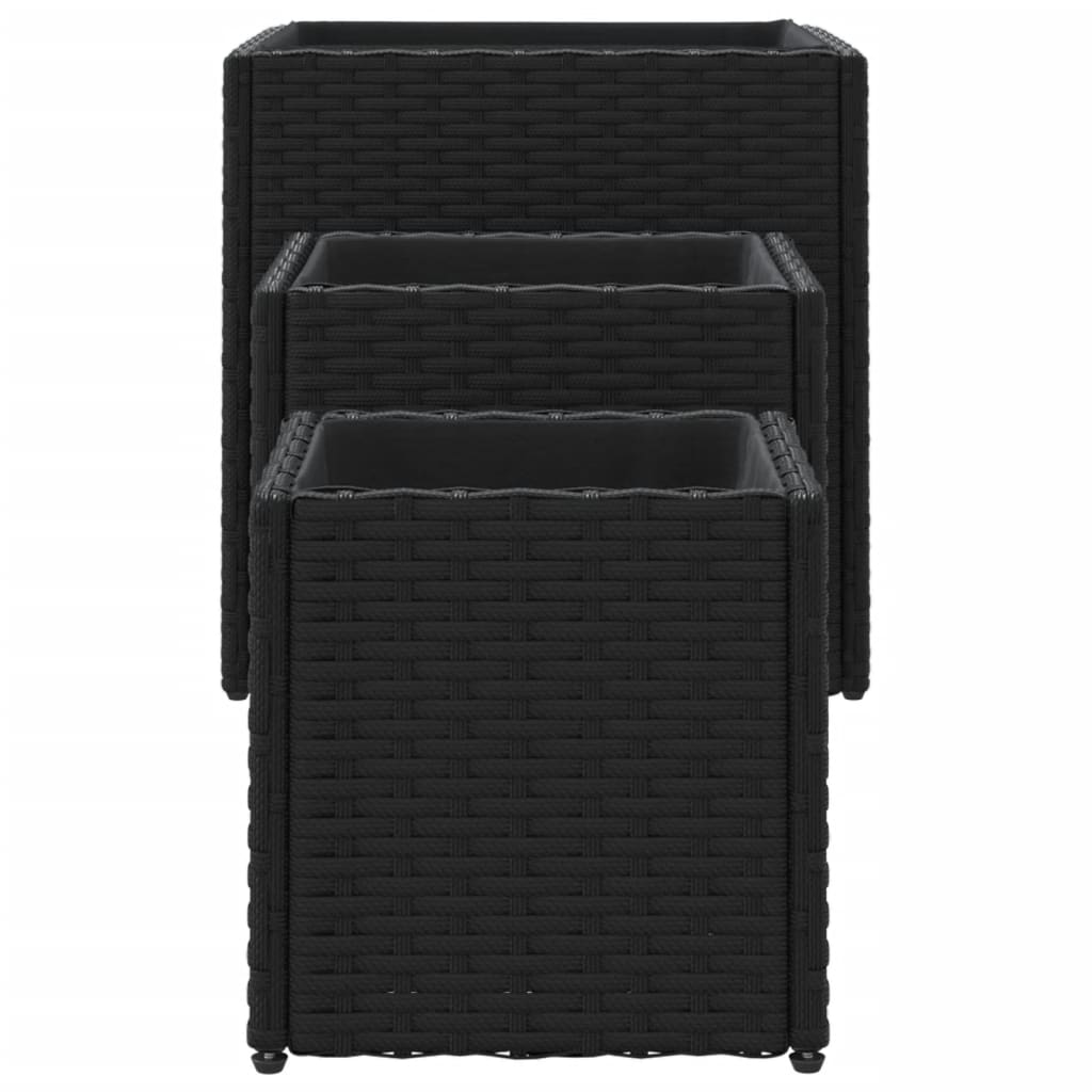 Plantenbakken 3 st poly rattan zwart is nu te koop bij PeponiXL, paradijselijk wonen!