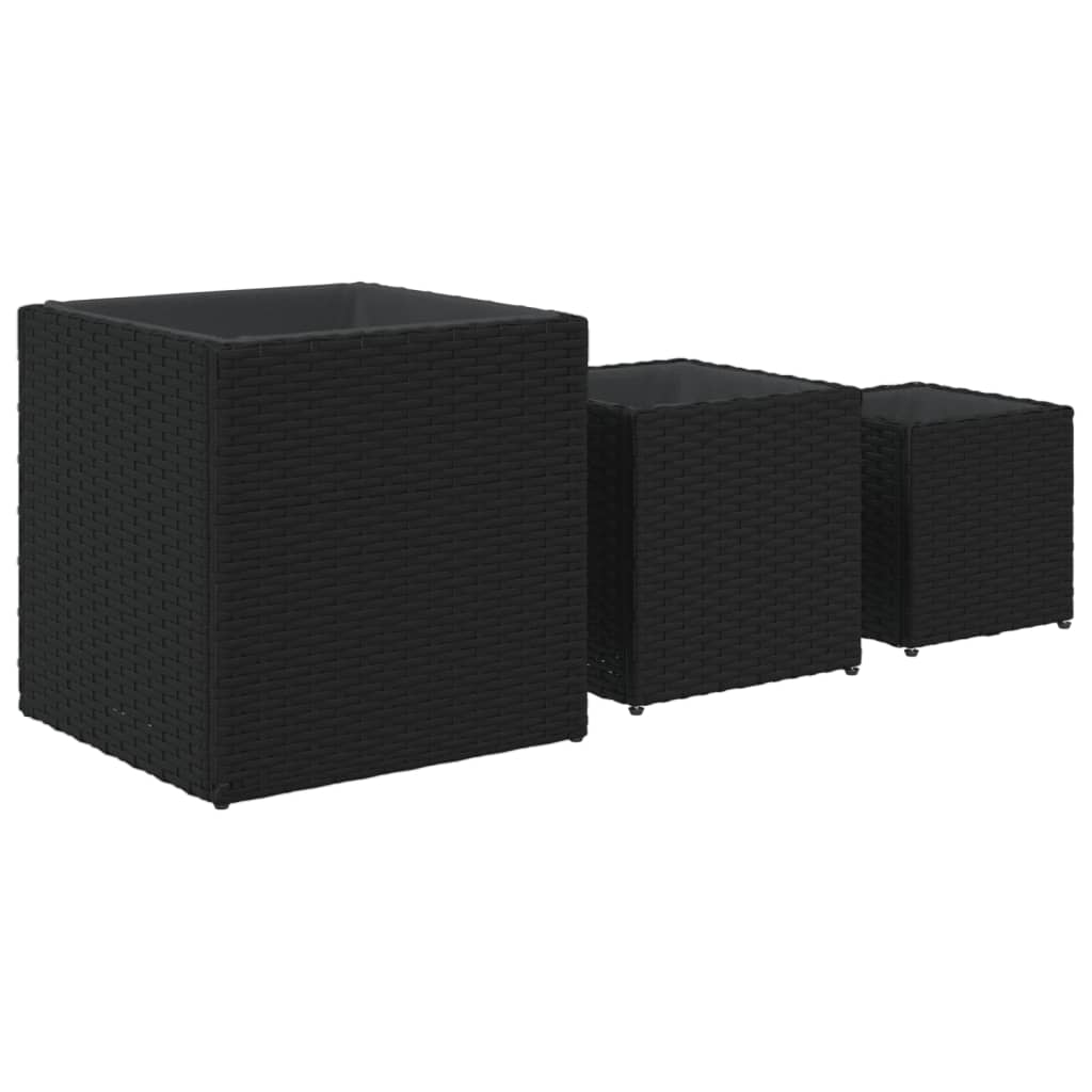 Plantenbakken 3 st poly rattan zwart is nu te koop bij PeponiXL, paradijselijk wonen!