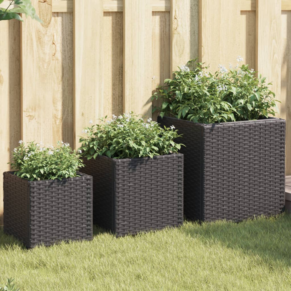 Plantenbakken 3 st poly rattan zwart is nu te koop bij PeponiXL, paradijselijk wonen!