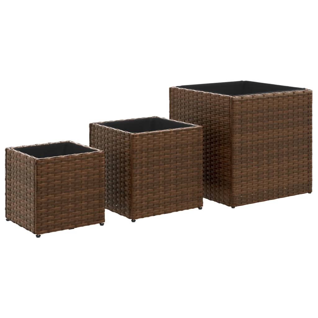 Plantenbakken 3 st poly rattan bruin is nu te koop bij PeponiXL, paradijselijk wonen!