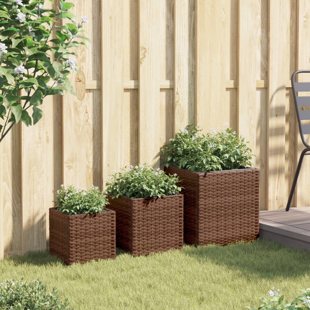 Plantenbakken 3 st poly rattan bruin is nu te koop bij PeponiXL, paradijselijk wonen!