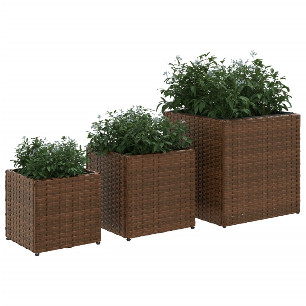 Plantenbakken 3 st poly rattan bruin is nu te koop bij PeponiXL, paradijselijk wonen!