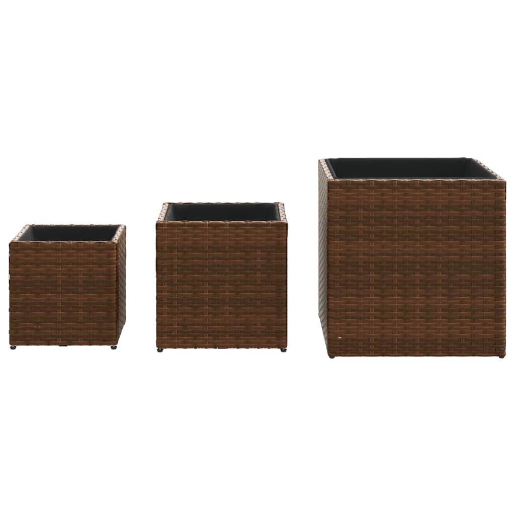 Plantenbakken 3 st poly rattan bruin is nu te koop bij PeponiXL, paradijselijk wonen!