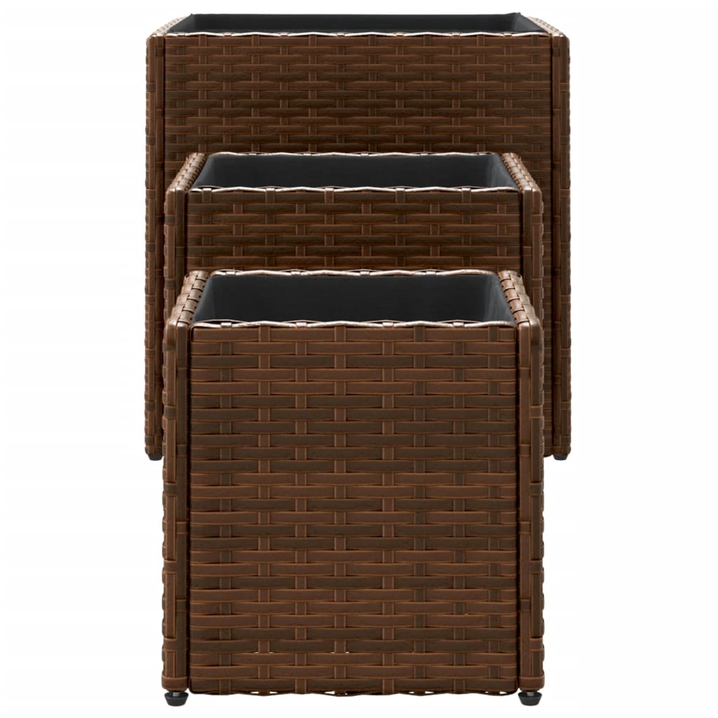 Plantenbakken 3 st poly rattan bruin is nu te koop bij PeponiXL, paradijselijk wonen!