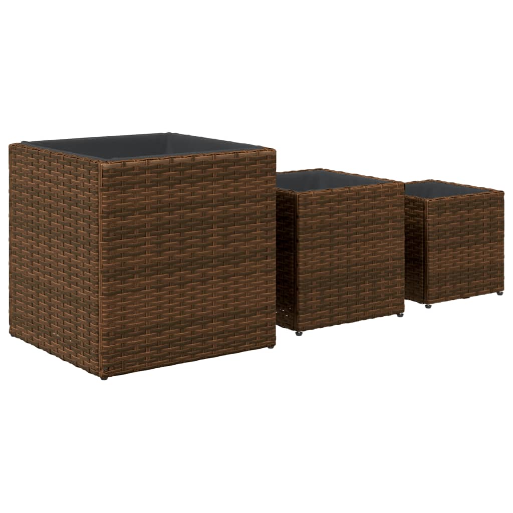 Plantenbakken 3 st poly rattan bruin is nu te koop bij PeponiXL, paradijselijk wonen!