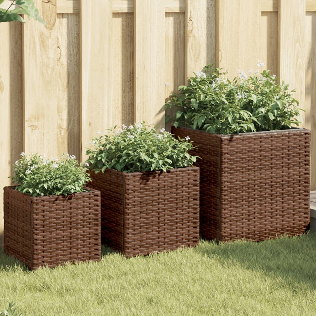 Plantenbakken 3 st poly rattan bruin is nu te koop bij PeponiXL, paradijselijk wonen!