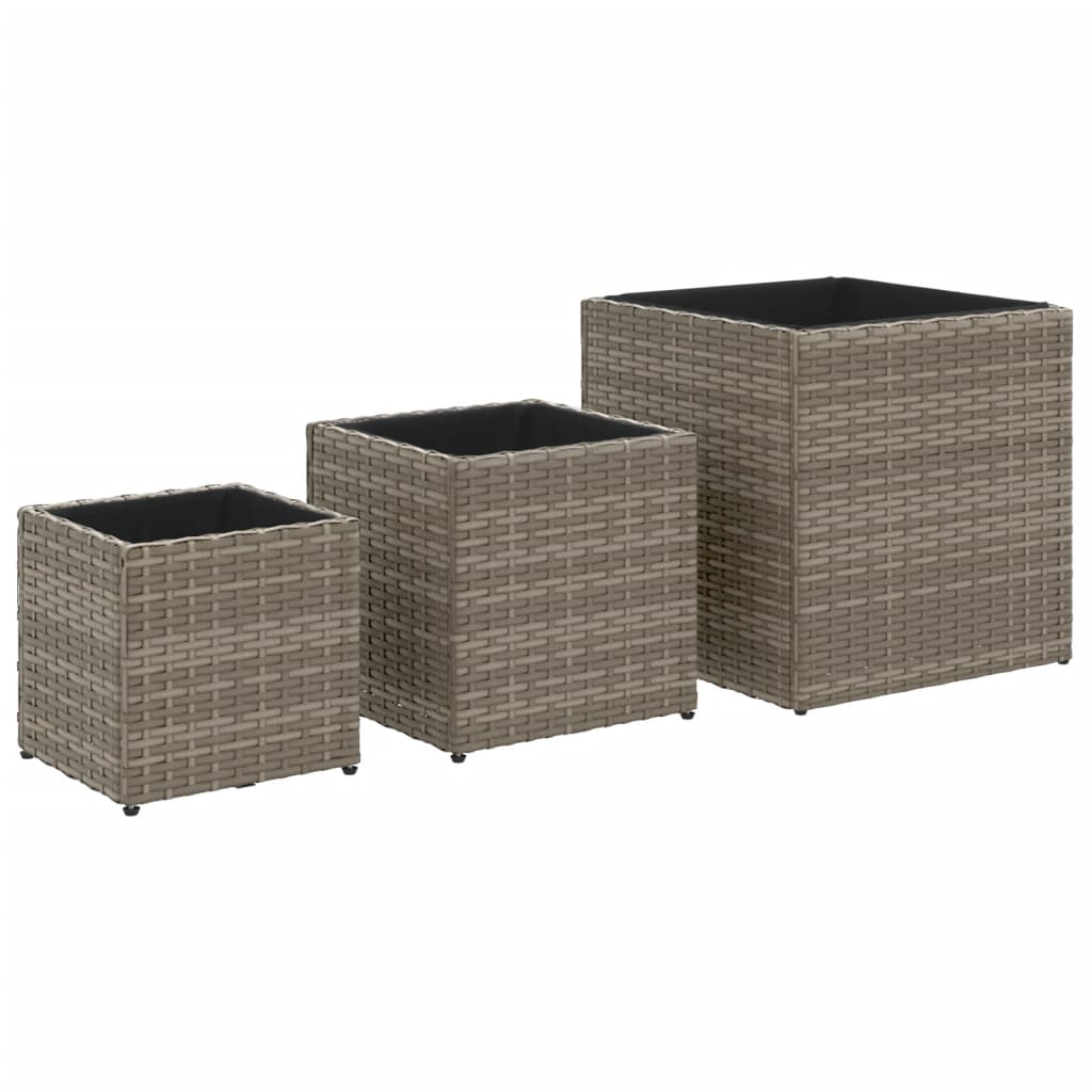 Plantenbakken 3 st poly rattan grijs is nu te koop bij PeponiXL, paradijselijk wonen!