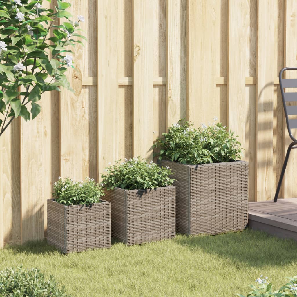 Plantenbakken 3 st poly rattan grijs is nu te koop bij PeponiXL, paradijselijk wonen!