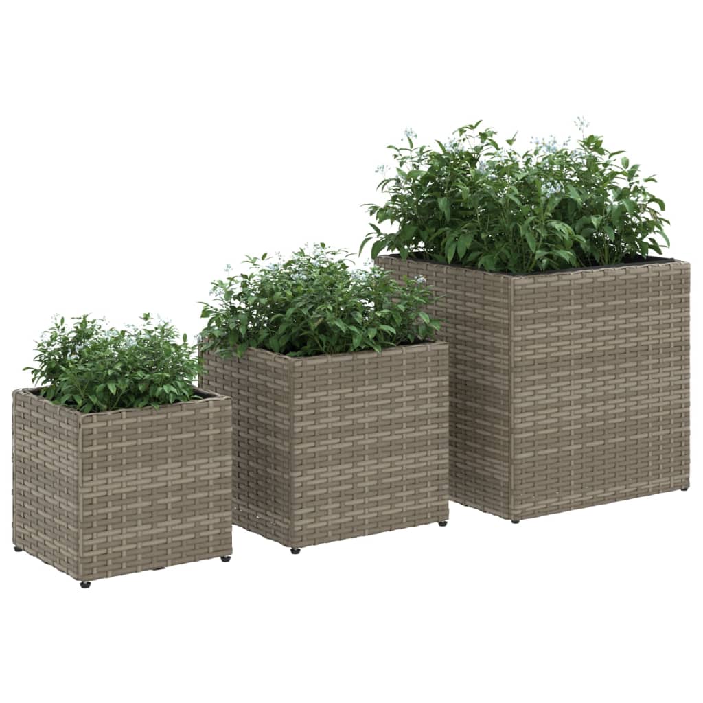 Plantenbakken 3 st poly rattan grijs is nu te koop bij PeponiXL, paradijselijk wonen!