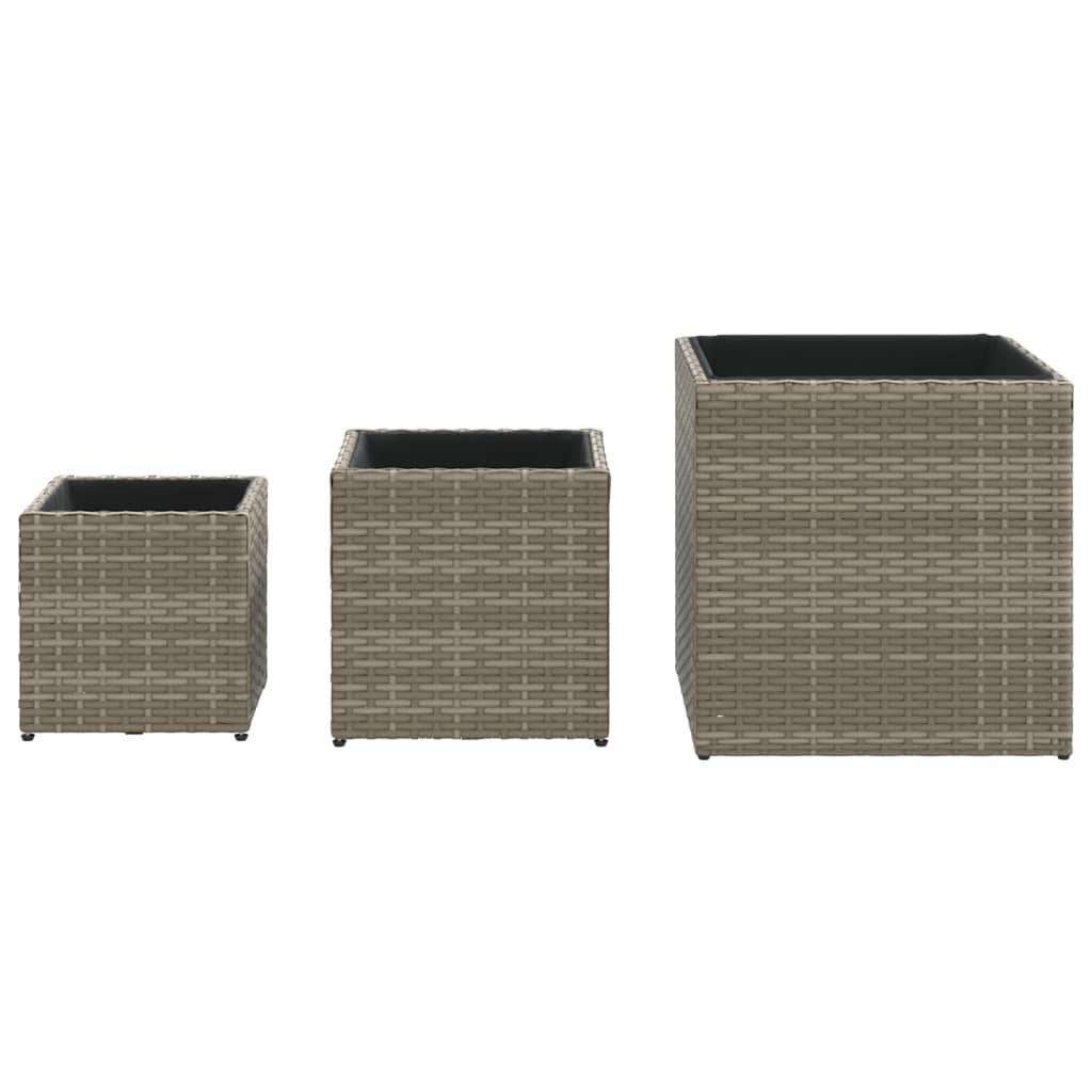 Plantenbakken 3 st poly rattan grijs is nu te koop bij PeponiXL, paradijselijk wonen!