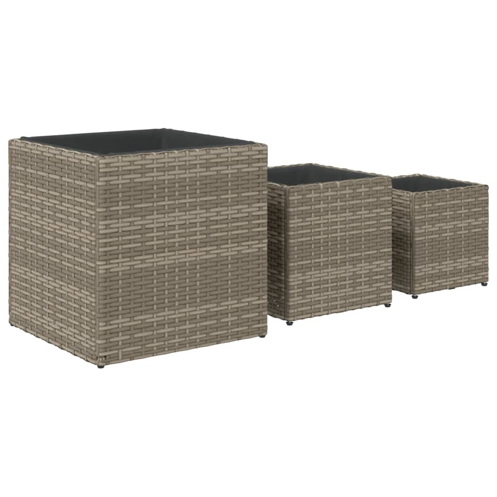 Plantenbakken 3 st poly rattan grijs is nu te koop bij PeponiXL, paradijselijk wonen!