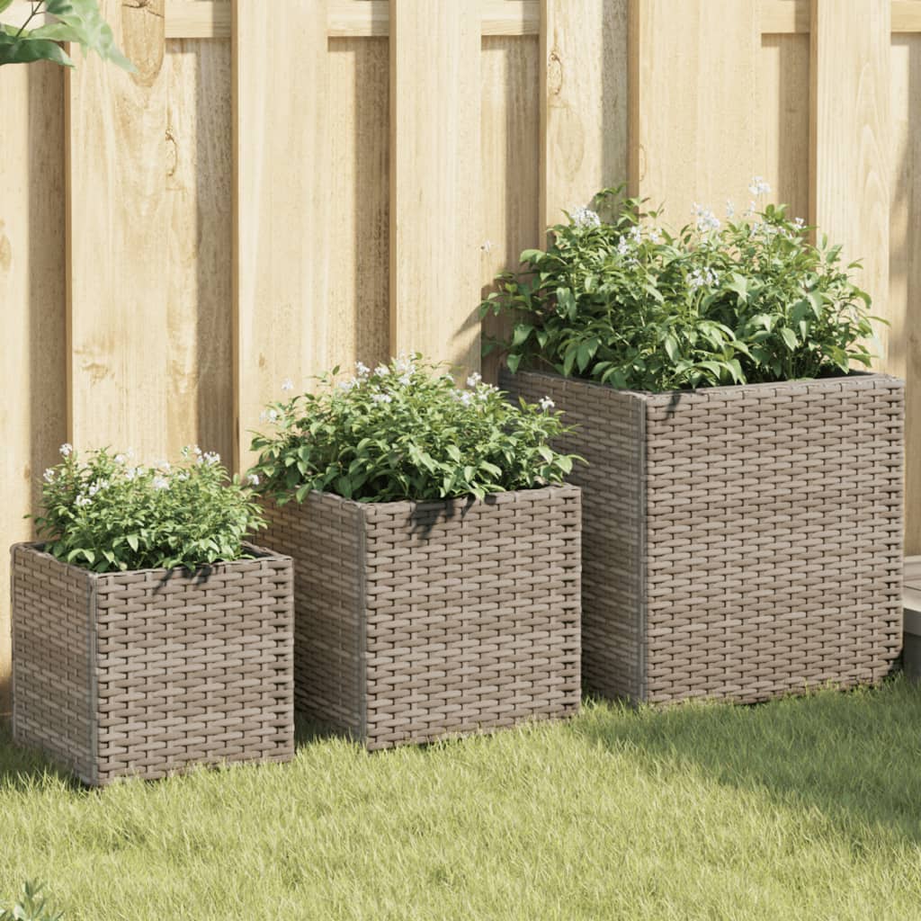 Plantenbakken 3 st poly rattan grijs is nu te koop bij PeponiXL, paradijselijk wonen!