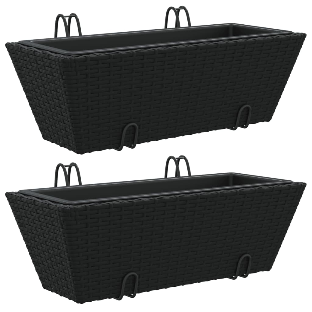 Plantenbakken 2 st met haken poly rattan zwart is nu te koop bij PeponiXL, paradijselijk wonen!