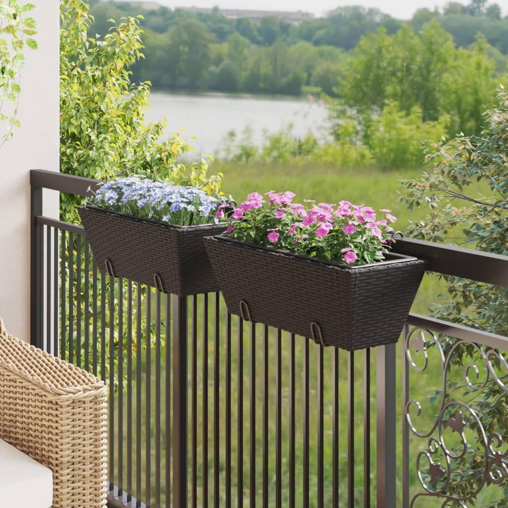 Plantenbakken 2 st met haken poly rattan zwart is nu te koop bij PeponiXL, paradijselijk wonen!
