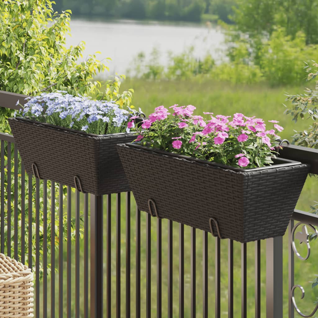 Plantenbakken 2 st met haken poly rattan zwart is nu te koop bij PeponiXL, paradijselijk wonen!