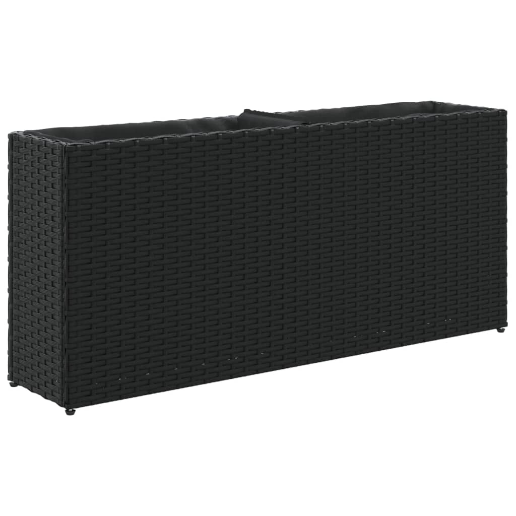 Plantenbak met 2 potten 90x20x40 cm poly rattan zwart is nu te koop bij PeponiXL, paradijselijk wonen!
