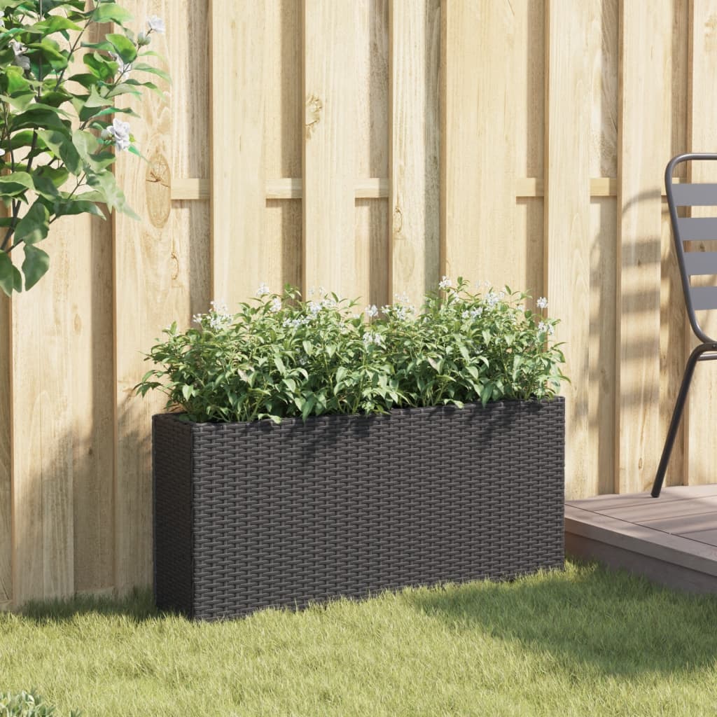 Plantenbak met 2 potten 90x20x40 cm poly rattan zwart is nu te koop bij PeponiXL, paradijselijk wonen!