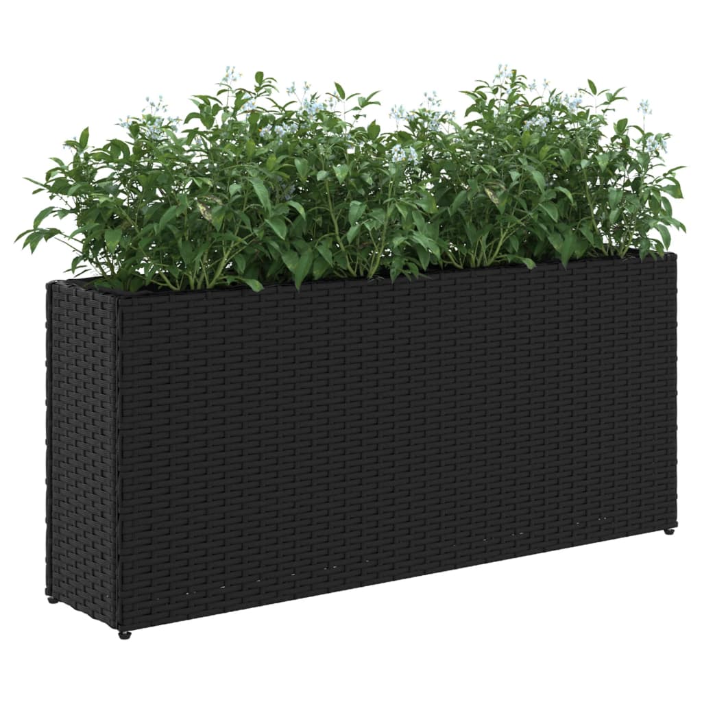 Plantenbak met 2 potten 90x20x40 cm poly rattan zwart is nu te koop bij PeponiXL, paradijselijk wonen!