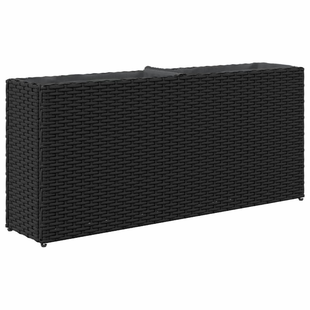 Plantenbak met 2 potten 90x20x40 cm poly rattan zwart is nu te koop bij PeponiXL, paradijselijk wonen!