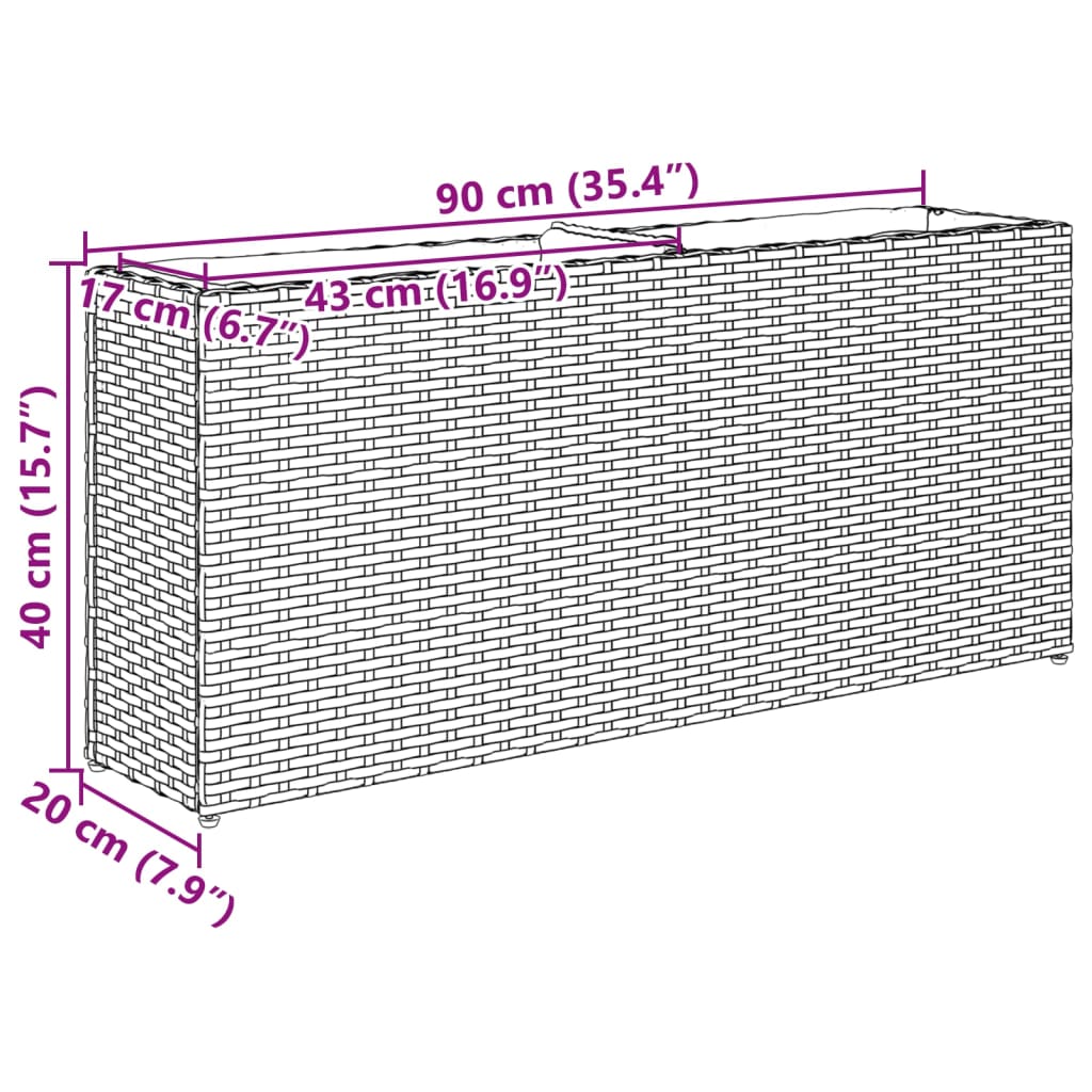 Plantenbak met 2 potten 90x20x40 cm poly rattan zwart is nu te koop bij PeponiXL, paradijselijk wonen!