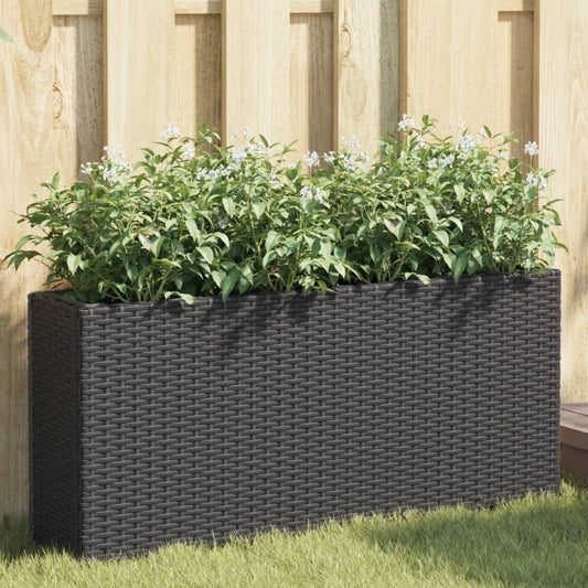 Plantenbak met 2 potten 90x20x40 cm poly rattan zwart is nu te koop bij PeponiXL, paradijselijk wonen!
