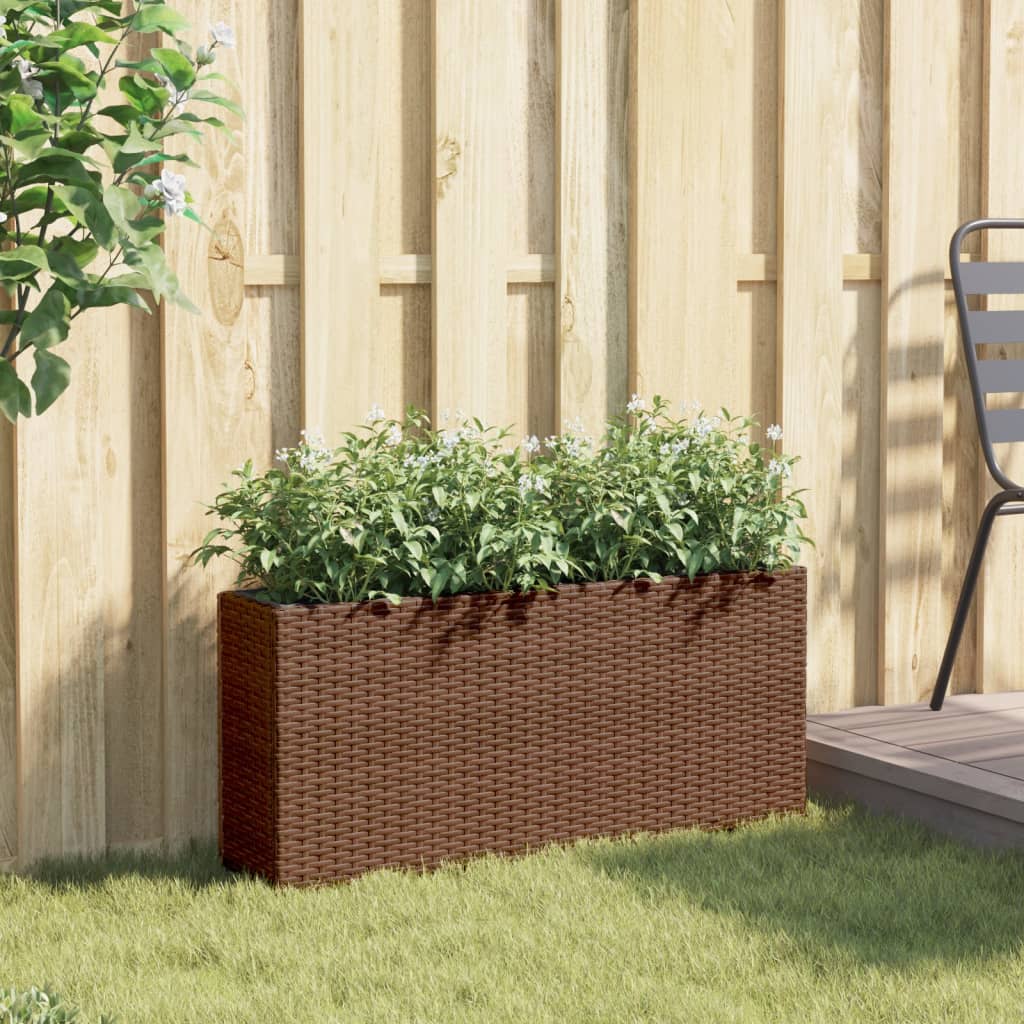 Plantenbak met 2 potten 90x20x40 cm poly rattan bruin is nu te koop bij PeponiXL, paradijselijk wonen!