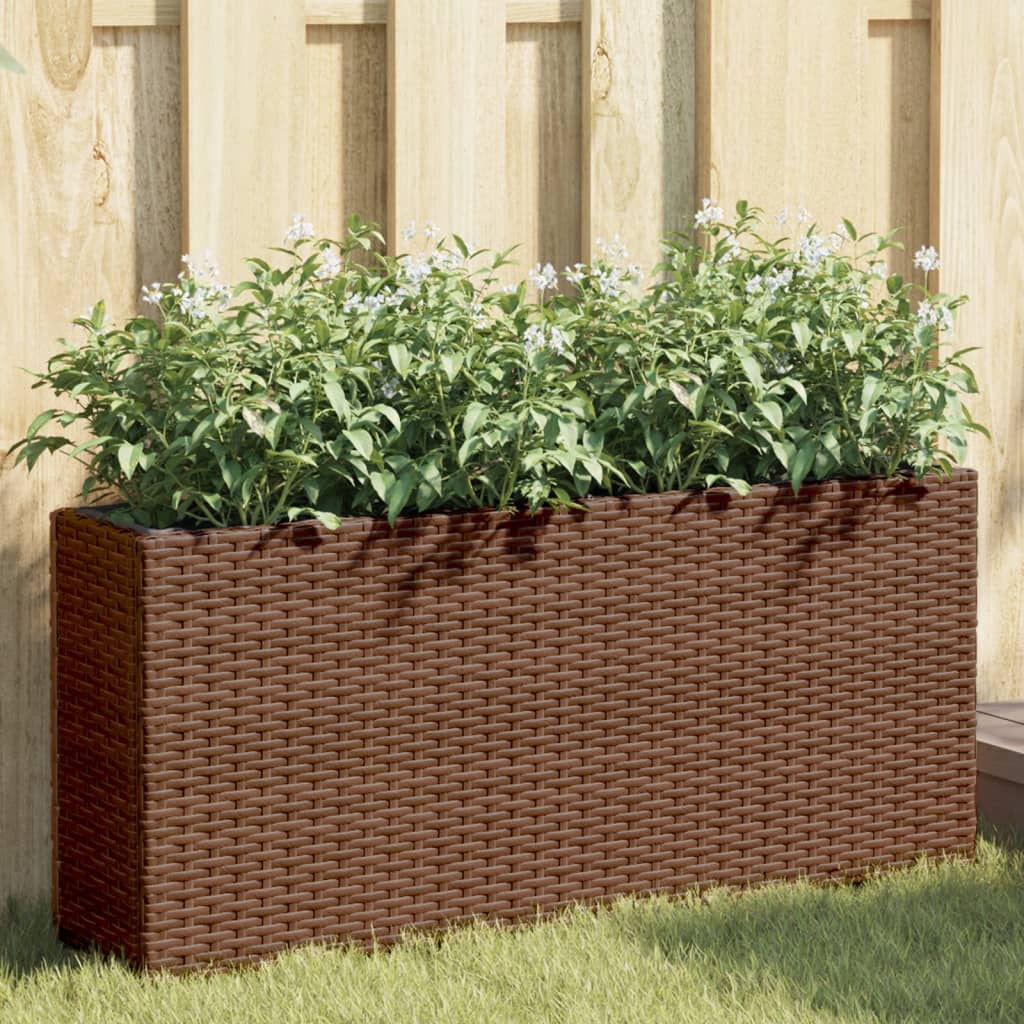 Plantenbak met 2 potten 90x20x40 cm poly rattan bruin is nu te koop bij PeponiXL, paradijselijk wonen!