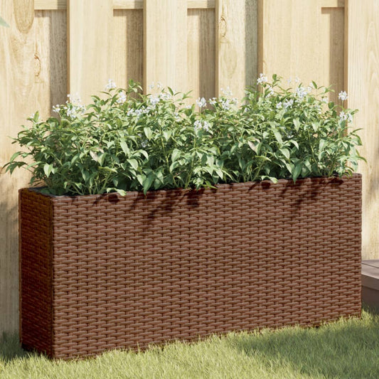 Plantenbak met 2 potten 90x20x40 cm poly rattan bruin is nu te koop bij PeponiXL, paradijselijk wonen!