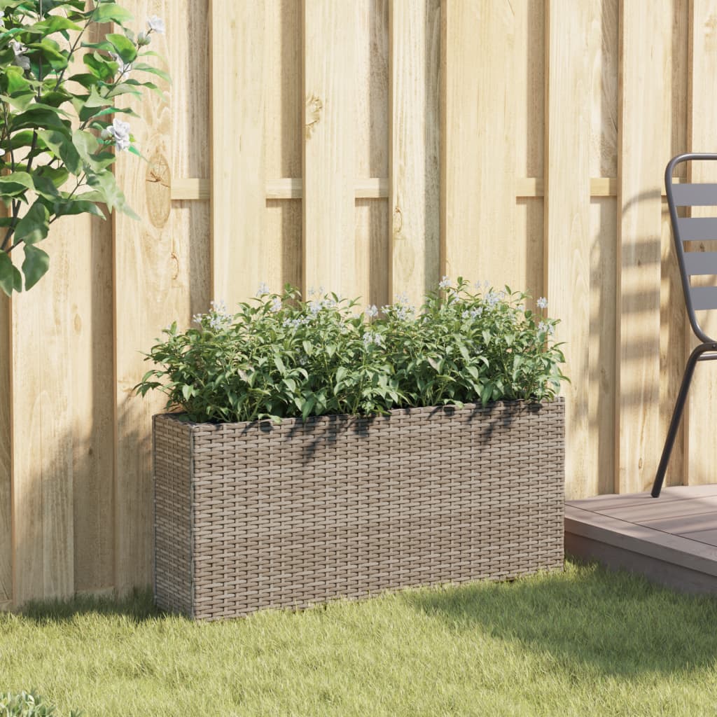 Plantenbak met 2 potten 90x20x40 cm poly rattan grijs is nu te koop bij PeponiXL, paradijselijk wonen!