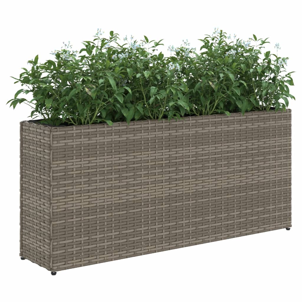 Plantenbak met 2 potten 90x20x40 cm poly rattan grijs is nu te koop bij PeponiXL, paradijselijk wonen!