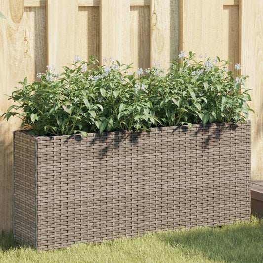 Plantenbak met 2 potten 90x20x40 cm poly rattan grijs is nu te koop bij PeponiXL, paradijselijk wonen!