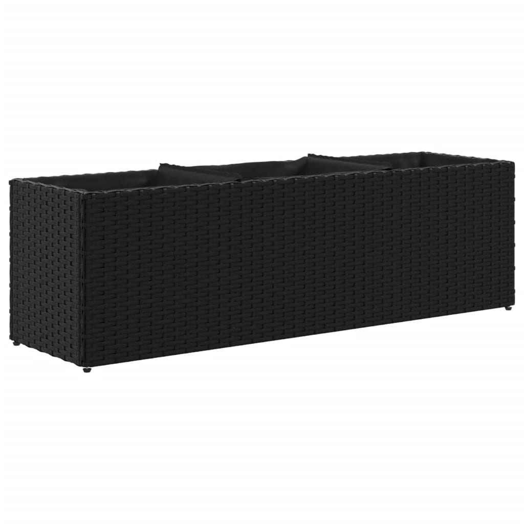 Plantenbak met 3 potten 105x30x32 cm poly rattan zwart is nu te koop bij PeponiXL, paradijselijk wonen!